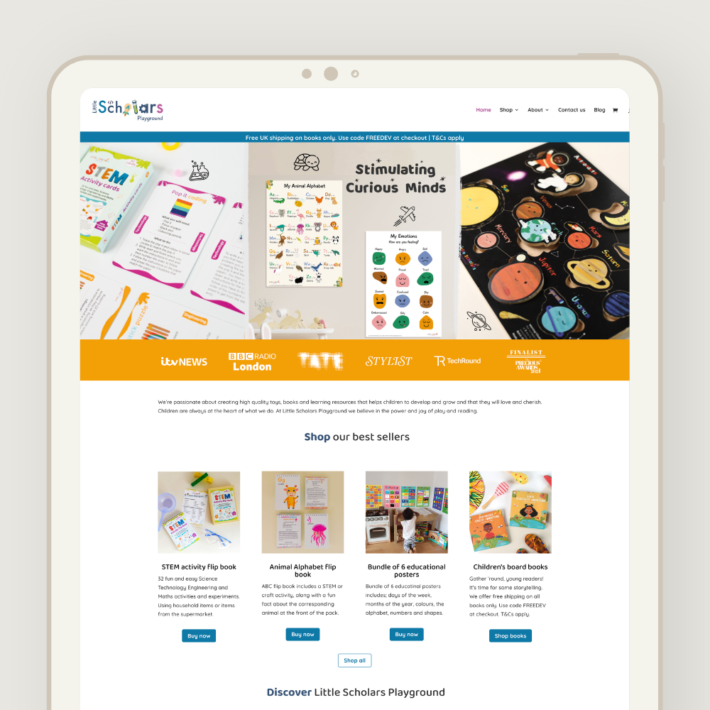Childrens store website design