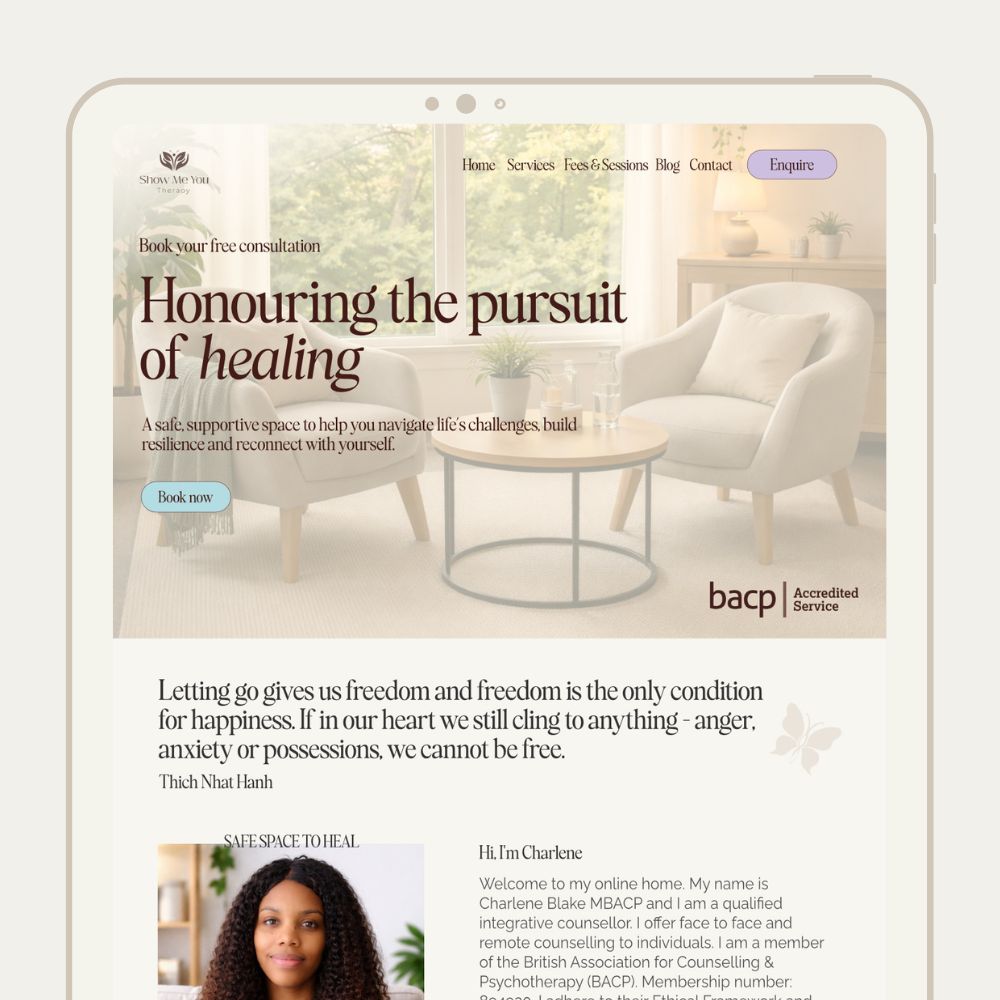 Show me you therapy therapist website design